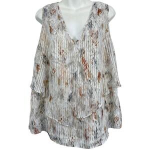 White House Black Market Metallic Floral Pinstriped Sleeveless Top Blouse sz L